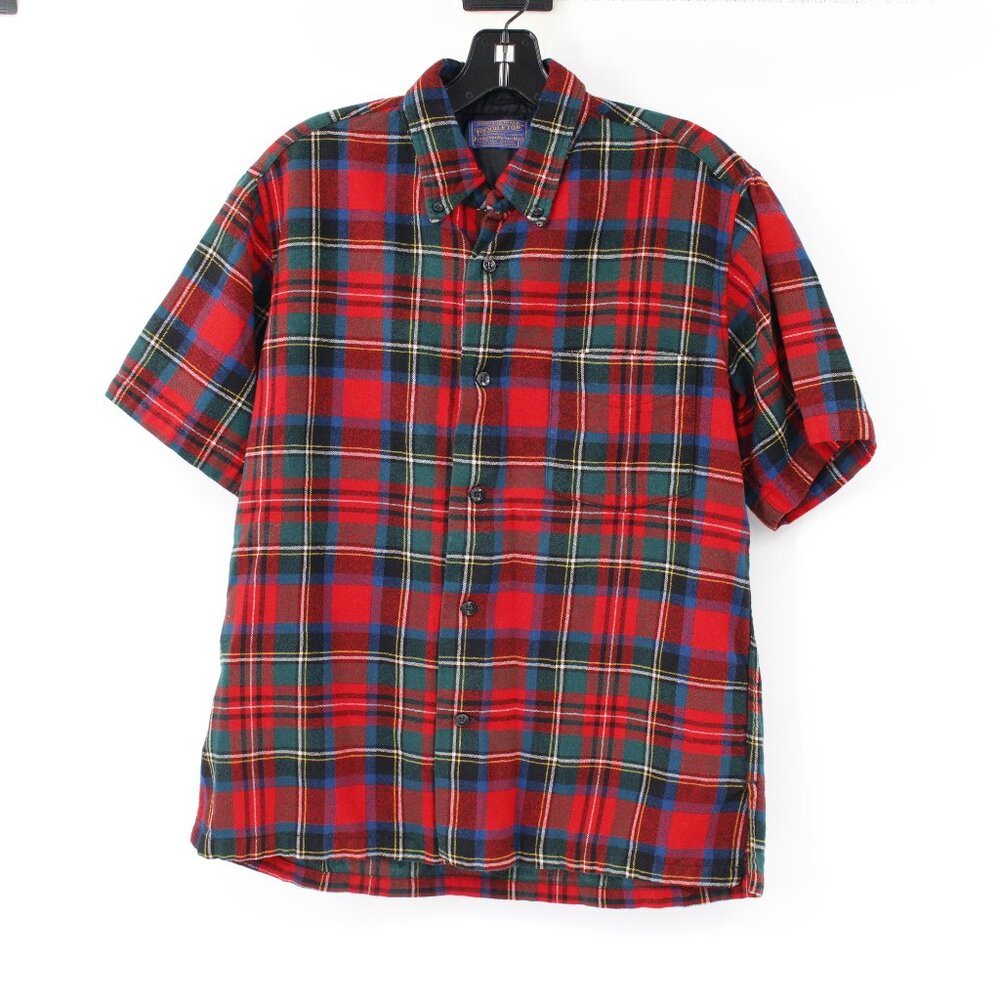 Vintage pendelton‎ shirt Men's medium virgin wool Short sleeve button down plaid